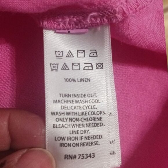 Tahari Womens 100% Linen Short Sleeve Boxy Top Pop Pink Small - Picture 3 of 9